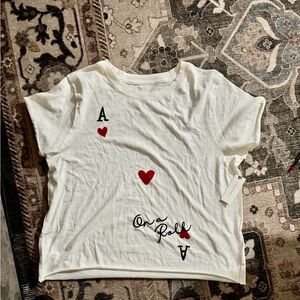 Anthropologie White Tee with Red Heart Accents